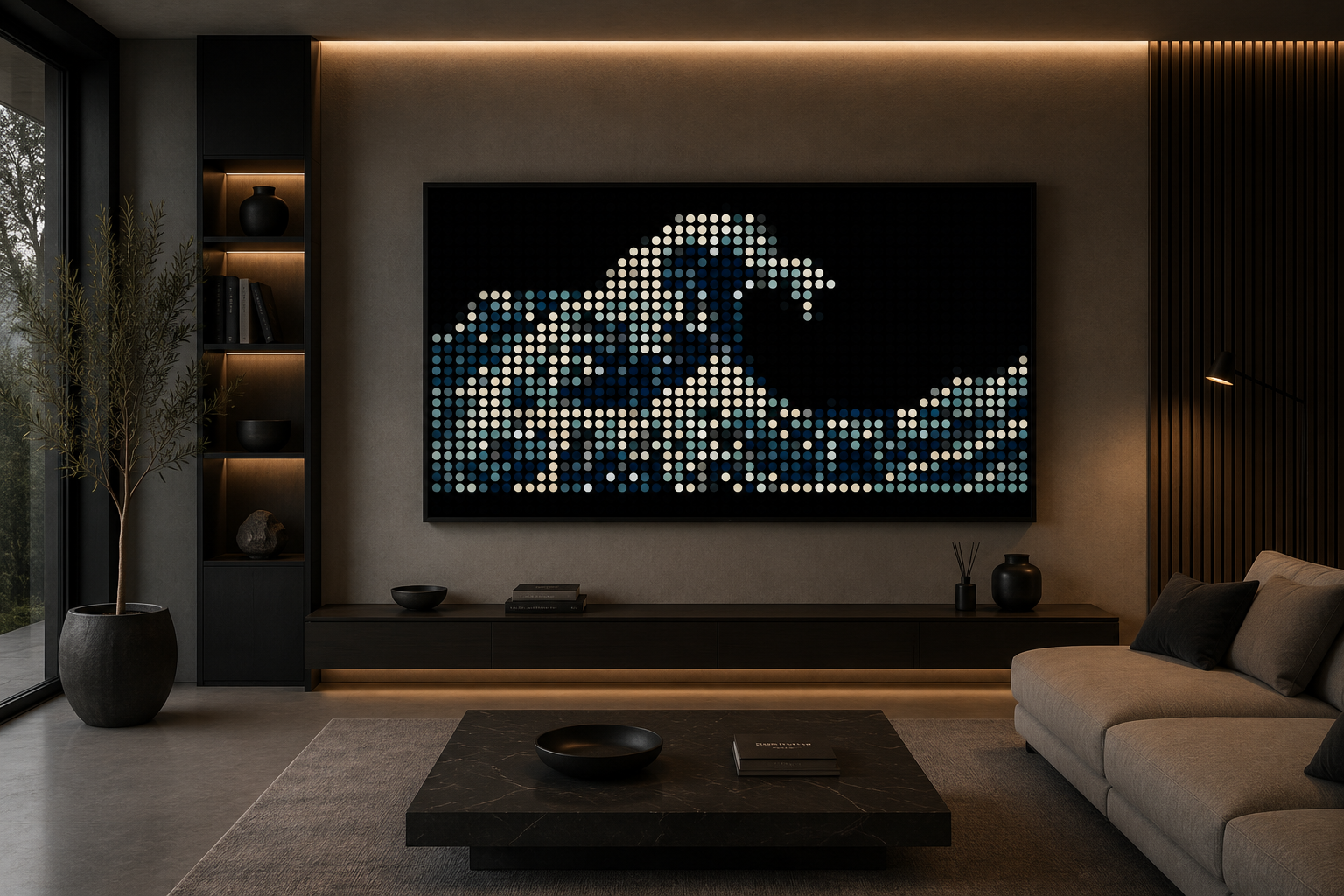 Wave — CUBLOK artwork in a dark interior